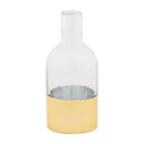 A large, 8.5-inch bottle-shaped vase. The top half is clear hammered glass and the bottom is a wide, hand-painted gold band.