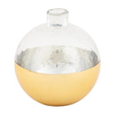 A small, round, orb-shaped vase. The top half is clear hammered glass, and the bottom is a wide, hand-painted gold band.