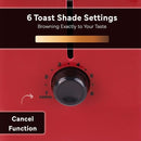Red Courant 2-slice toaster with cool-touch housing, wide slots, and adjustable shade settings shown on a white background.