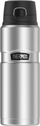 Matte steel THERMOS 24-ounce insulated drink bottle with push-button lid and locking ring, displayed on a white background.