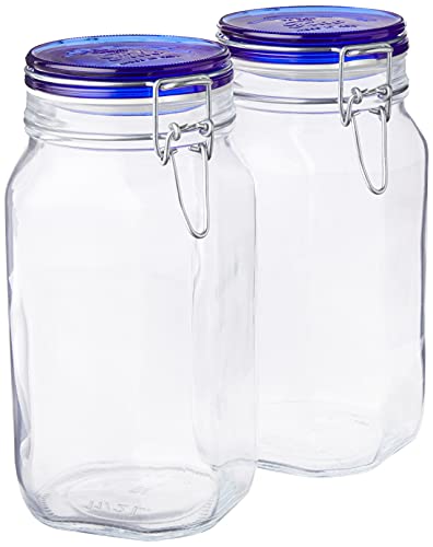 Bormioli Rocco Fido Square Jar with Blue Lid, 1.50 Liter (Pack of 2) (43208-6334)