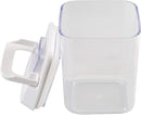 Clear 0.9L airtight plastic food container with a white leak-proof lid, shown on a white background.