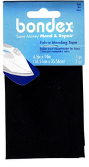 Single black 5"x7" iron-on fabric patch on a white background.