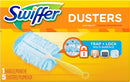 Complete Swiffer Dusters Kit, including a reusable yellow handle and five unscented disposable duster refills that effectively trap and lock dust and allergens.