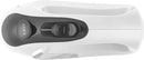 White electric hand mixer with two chrome beaters, showing its 150 watts of power, 5 variable speed settings with a slide control, and a beater eject button.