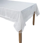 Clear vinyl protector covering a rectangular dining table, showcasing the tablecloth underneath.