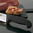 A close-up view of the Fibrox Pro knife’s black non-slip handle, designed for a secure and comfortable grip.
