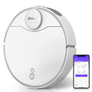 Robot vacuum and mop (360 S9) in white, shown next to a smartphone displaying the control app interface.