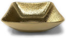 Gold hammered titanium-plated square porcelain bowl with elegant texture, shown on a white background.
