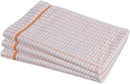 Set of three orange checkered STAR Classic Kitchen Dish Towels neatly folded on a white surface.