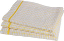 Set of three yellow checkered STAR Classic Kitchen Dish Towels neatly folded on a white surface.