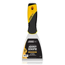 Flexible putty knife with a stainless steel blade and black-and-yellow soft grip handle, displayed on a white background.