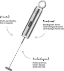Diagram of the Rösle milk frother with annotations highlighting its versatility, dual-speed functionality, and ergonomic design.