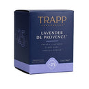 The Trapp No. 25 Lavender de Provence votive candle box, showcasing a navy blue design with lavender accents and gold lettering.
