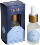 Trapp No. 20 Water 0.5 oz. Ultrasonic Diffuser Oil in a frosted glass bottle with a gold dropper cap and a soft blue label.