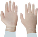 Hands wearing disposable powder-free latex gloves
