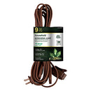 A coiled brown 9-foot household extension cord with three outlets and a two-prong plug. The packaging specifies it is 16 gauge, rated for 13 amps and 125 volts, and for indoor use only.