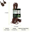 A coiled brown 9-foot household extension cord with three outlets and a two-prong plug. The packaging specifies it is 16 gauge, rated for 13 amps and 125 volts, and for indoor use only.