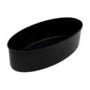 A black, heavy-duty non-stick oval challah pan, shown from an angle to highlight its shape and smooth finish.
