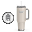 Sandstone Thermos mug with lid shown separately on white background