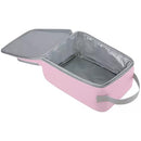 Open empty pink Thermos lunch box with silver insulated lining