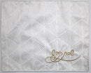 Gold diamond jacquard challah cover measuring 21 by 18 inches, designed for elegant Shabbat table presentation