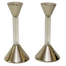 Nickel-plated silver candlestick with clear lucite base standing 5.75 inches tall for elegant candle lighting