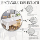Silver diamond-patterned jacquard polyester tablecloth elegantly draped over a long dining table