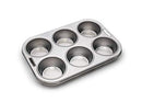 Fox Run 6-cup stainless steel muffin and cupcake pan, angled view