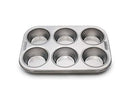 Top-down view of Fox Run 6-cup stainless steel muffin pan