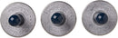 Nordic Ware set of three silver cast aluminum cookie stamps with midnight blue wooden handles, each with starry round designs, shown on a white background.