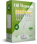 Ner Mitzvah Silver Plated Oil Menorah with Olive Branches - 14" High