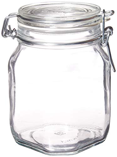 Bormioli Rocco Fido Clear Glass Jar with 85 mm Gasket,1 Liter (Pack of 2)
