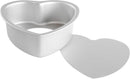 Fat Daddio's 6 x 3 inch heart-shaped anodized aluminum cake pan with a smooth solid base, displayed on a white background.