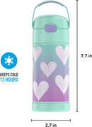THERMOS FUNTAINER 12 Ounce Stainless Steel Vacuum Insulated Kids Straw Bottle, Purple Hearts