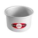 Fat Daddio’s silver anodized aluminum round cake pan, 6-inch diameter by 4-inch height, displayed on a white background.