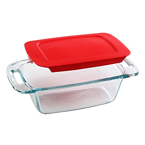Pyrex Easy Grab 1.5-Qt Glass Loaf Dish with Lid, Tempered Glass Baking Pan with Large Handles, Non-Toxic, BPA-Free Lid, Bread Pan, Dishwasher, Fridge, Freezer, Oven and Microwave Safe Loaf Pan