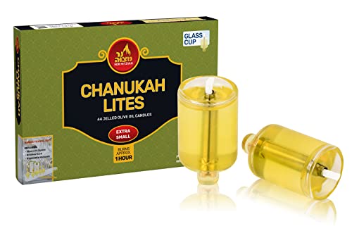 Pre-Filled Chanukah Lights - Olive Oil with Cotton Wick in Glass Cup 