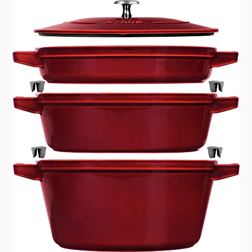  Staub Cast Iron 4-pc Stackable Set - Grenadine: Home & Kitchen