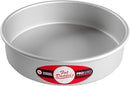 Fat Daddio’s silver anodized aluminum round cake pan, 8-inch diameter by 2-inch height, shown on a white background.