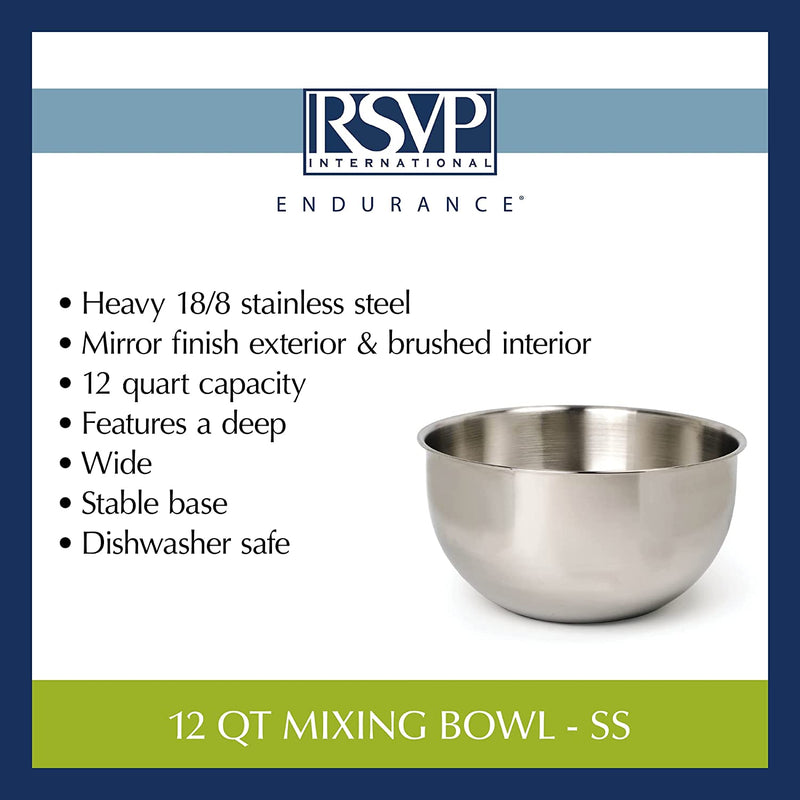 RSVP International Endurance Stainless Steel Mixing Bowls, 12 Quart