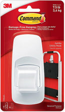 A single white Command Jumbo Plastic Utility Hook shown in its packaging. The package highlights that it holds 7.5 pounds and provides damage-free hanging.