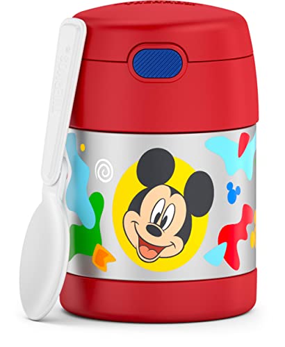 THERMOS FUNTAINER 10 Ounce Stainless Steel Vacuum Insulated Kids Food Jar with Spoon, Preschool Mickey