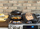 Black 10.25 inch cast iron grill fry pan with ribbed bottom and handle