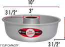 Fat Daddio's 10-inch anodized aluminum ring mold pan, designed for cakes and gelatin molds, on a white background.
