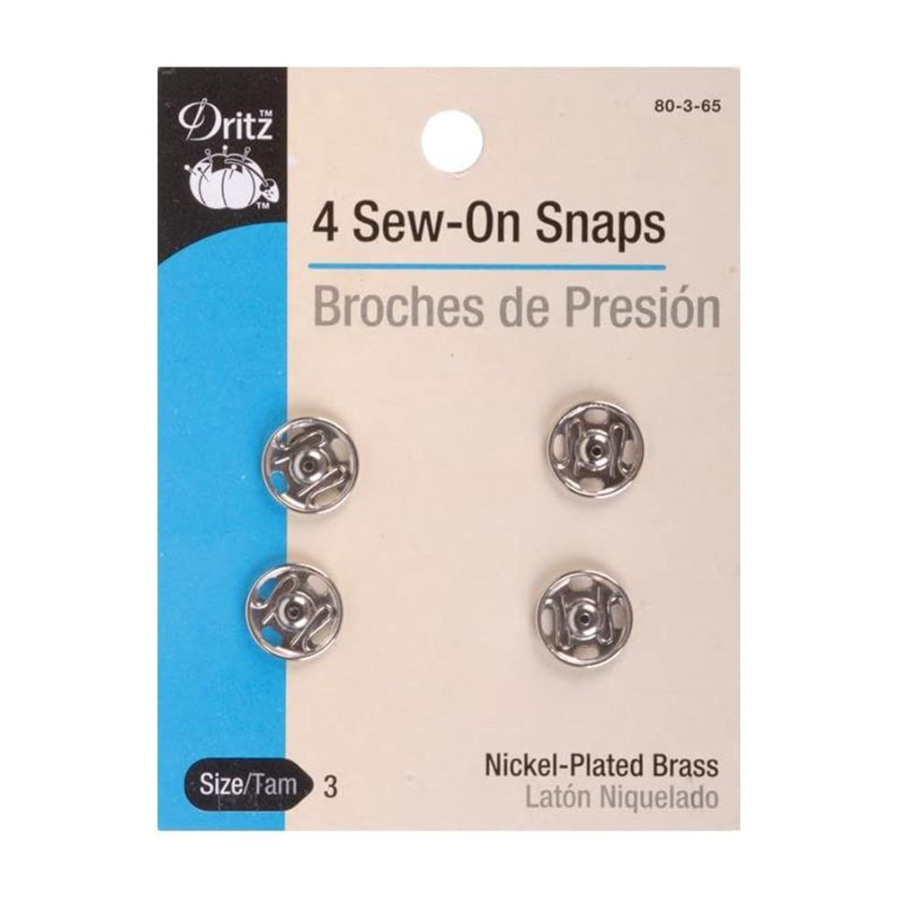 Dritz 4 Sew-on Snaps Nickel Size 10 | Harts Fabric