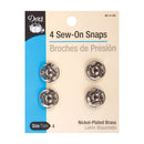 Dritz 4-pack nickel sew-on snaps in clear retail packaging.