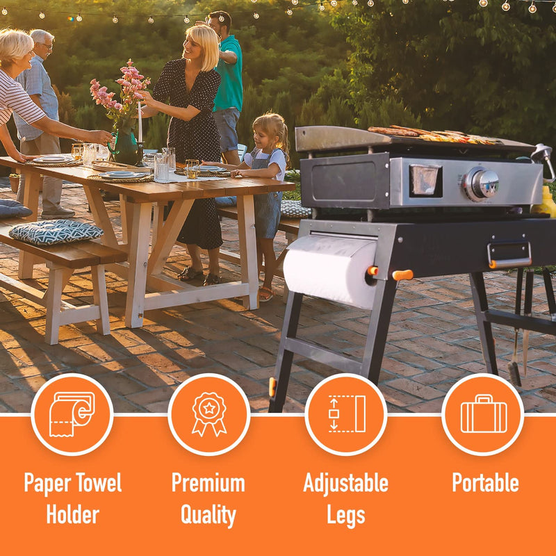 Yukon Glory Universal Portable Grill Table / Flat Top Grill Griddles Stand with Built in Grill Caddy - Designed to Fit Tabletop Blackstone Griddle & Many Others - Outdoor Cooking Camping & Tailgating