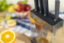Sleek and functional knife storage solution from Kuhn Rikon, a transparent block with black accents that keeps knives organized and visible.