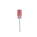 Flathead screwdriver with a red transparent handle and a sturdy metal shaft. Designed for precision and durability in various screwdriving tasks.